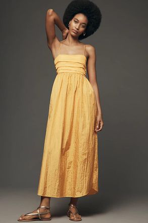 S/W/F Ruched Square-Neck Midi Dress
