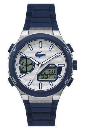 Lacoste LC33 Analog-Digital Silicone Strap Watch, 44.8mm in White at Nordstrom