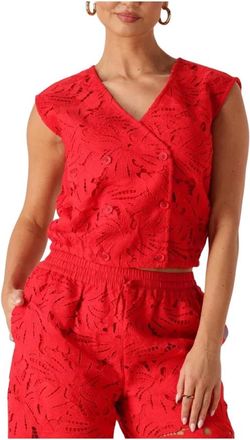 Pom Amsterdam Dames, Tops, Rood, Maat: S Linnen