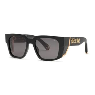 Philipp Plein Philipp Plein Sunglasses Square Full Rim, Shiny Black Frame And Dark Grey Lens Spp130M0700
