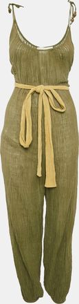 Zimmermann Olive Green Ramie & Cotton Belted Jumpsuit