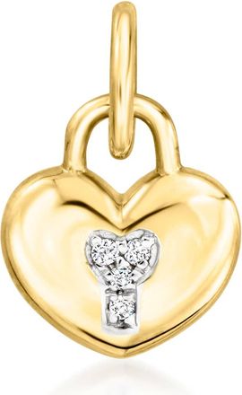 RS Pure by Ross-Simons Diamond Heart Lock Charm in 14kt Yellow Gold