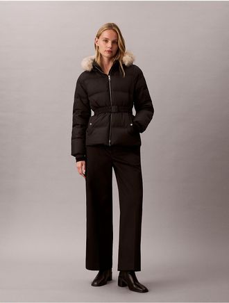 Calvin Klein Womens Matte Belted Short Puffer Jacket - Black - XL