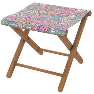 Vent de Boh&egrave;me Taburete plegable de eucalipto con tela outdoor dise&ntilde;o indio naranja