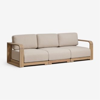 Sklum Sof&aacute; Modular De Jard&iacute;n De 3 Piezas Con Reposabrazos En Madera De Acacia Brivori Sklum