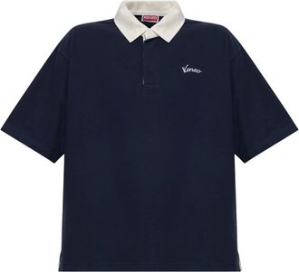 Kenzo Tops, Heren, Blauw, L, Katoen, Polo met geborduurd logo