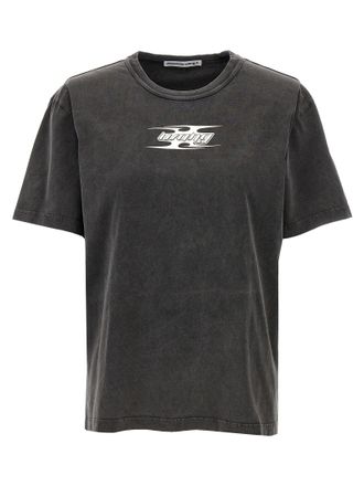 【送料&関税込】Alexander Wang Slate Cotton T-shirt Unisex Tee with Distressed Logo in Cotton Jersey in BLACK