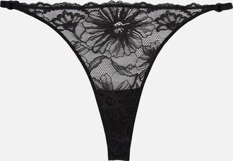 Tommy Hilfiger Womens Floral Lace Tanga Thong, Black - Size: 14