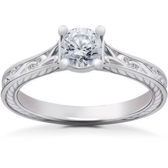 Pompeii3 1/2ct Lab Grown Vintage Scroll Solitaire Sophia Engagement Ring 14k White Gold