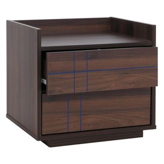 Hhg [nunca Usado] Mesita De Noche Hhg-869, Mesita Auxiliar, Con 2 Cajones De Mdf, 43 X 48 X 41 Cm, Acabado En Nogal