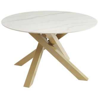 Vente-Unique Pascal Morabito - Tavolo da pranzo tondo 4 persone Ceramica e Metallo Dorato Effetto marmo Bianco - lenumia di
