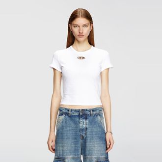 Diesel Slim fit T-shirt with cut-out Oval D - T-Shirts - Woman - White