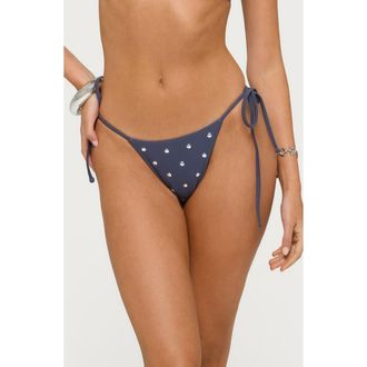 Edikted Janina Studded Side Tie Bikini Bottoms in Dark-Gray at Nordstrom, Size X-Small