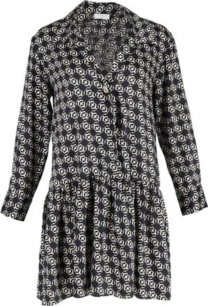 Sandro Sandro Printed Shirt Mini Dress in Black Silk