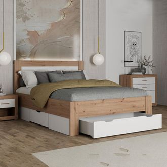 Dmora Cama Matrimonial Munnar, Tama&ntilde;o Colch&oacute;n 160x200 Cm, Cabecera Detalle Rayado, Soporta 200 Kg, Roble Marr&oacute;n Con Nudos