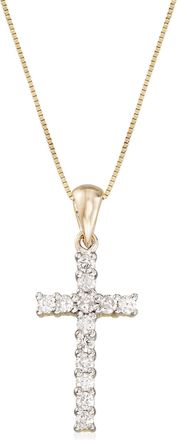 Ross-Simons Diamond Cross Pendant Necklace in 14kt Yellow Gold