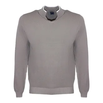 Fedeli Sweatshirts, male, Beige, Size: S V-neck Piqu&eacute; Jumper