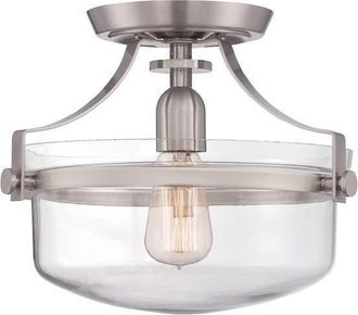 Netlighting Penn Station 1 Light Semi Flush Ceiling Light Brushed Nickel E27