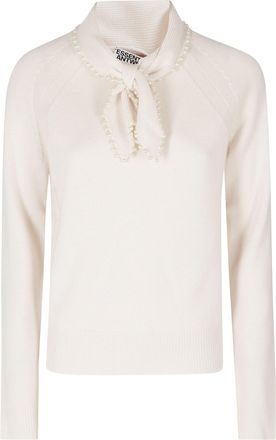 Essentiel Off-White Bow Synthetic Pearl Wool-Cashmere Sweater
