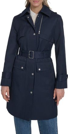 Cole Haan Water Resistant Convertible Collar Belted Trench Coat with Removable Hood in Navy at Nordstrom, Size X-Large