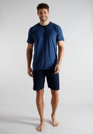 Tom Tailor Shorty TOM TAILOR, Herren, Gr. 48, blau, mittel, ringel, Single Jersey, Obermaterial: 100% Baumwolle, Homewear-Sets Shorty