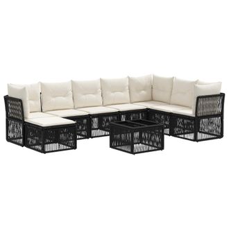 vidaXL Conjunto De Sof&aacute;s De Jard&iacute;n 9 Pcs Negro Rat&aacute;n Sint&eacute;tico Vidaxl