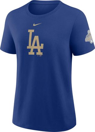 Nike Los Angeles Dodgers 2025 World Series Champion Gold Series Logo Nike Womens MLB T-Shirt in Blue | 01K94EWLD-JHE