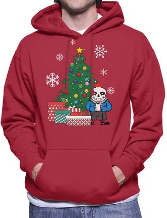 Cloud City 7 Sans Around The Christmas Tree Undertale Mens Hooded Sweatshirt Cherry Red
