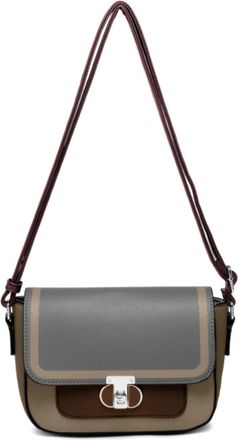 Generic Womens Colour Block Crossbody Handbag with Twist Lock Flap, Small Shoulder Bag with Zip Top Compartment, Adjustable PU Strap, Compact Everyday Purse (