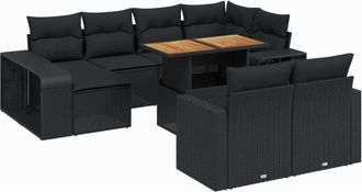 vidaXL Set De Sof&aacute;s De Jard&iacute;n 11 Pzas Y Cojines Rat&aacute;n Sint&eacute;tico Negro Vidaxl