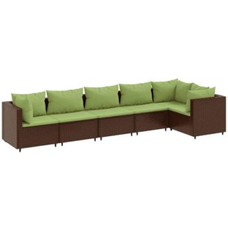vidaXL Set Muebles De Jard&iacute;n 6 Piezas Y Cojines Rat&aacute;n Sint&eacute;tico Marr&oacute;n Vidaxl