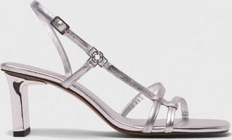 Maje Metallic Strappy Heeled Sandals - Silver - Maje