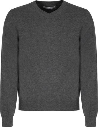 Comme Des Gar&ccedil;ons Geribbelde Wol V-Hals Trui - Heren - V-hals truien - Grijs - L - Wol - Truien & Vesten