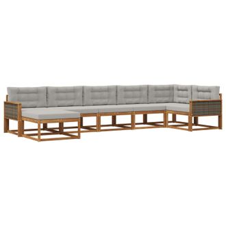 vidaXL Conjunto De Sof&aacute;s De Exterior 7 Pcs Natural Y Gris Claro Vidaxl
