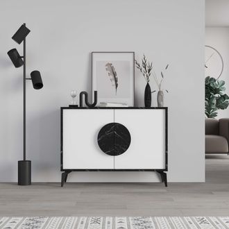 Decortie 2 Doors Sideboard Gora 4 Metal Legs, Chipboard Handle Storage Unit 110cm in Jet Black | Size: 2 Pack