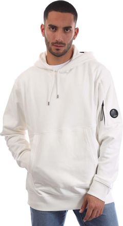 C.P. Company Mens Diagonal Raised Fleece Lens Hoodie in White Cotton - Size X-Large