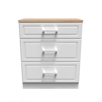 Welcome Furniture Kingston Ready Assembled Deep Chest of Drawers with 3 Drawers - White Ash & Bardolino Oak - Welcome Furniture | TJ Hughes