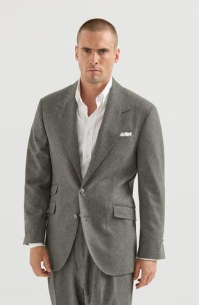 Brunello Cucinelli Virgin wool flannel Cavallo Tailor blazer with metal buttons in Military at Nordstrom, Size 52