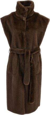 Stand Studio Brown Oaklynn Reversible Belted Long Faux Fur Vest