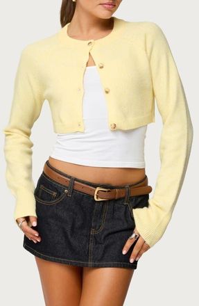 Edikted Morgynne Crop Cardigan in Yellow at Nordstrom, Size X-Small