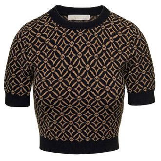 Michael Kors Logo Jacquard Cropped Sweater, Size Small