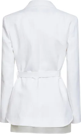 Blanca Vita Womens Belted Blazer Goody White Viscose-Linen Jacket