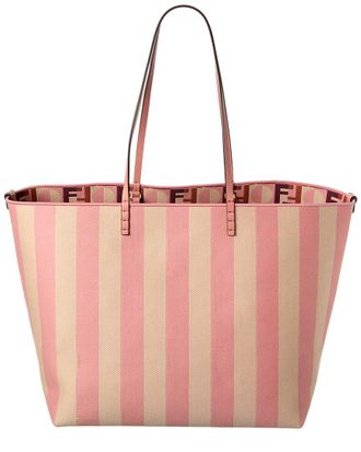 Fendi Fendi Roll Large Canvas & Leather Tote