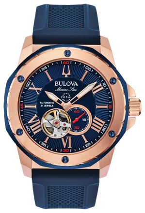 Bulova Marine Star Mens Blue Watch 98A227 Silicone - One Size