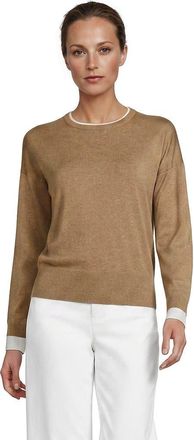Lands End Double Trim Cotton Crew Neck Sweater in Vicuna Heather/white at Nordstrom, Size X-Small