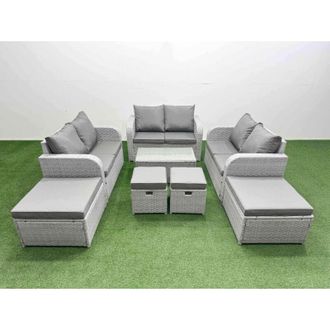 Fimous 8 PCs Rectangular Coffee Table Set Reclining Chair Inclining Sofa Love Sofa 2 Big Footstool 2 Small Stool Light Grey - Fimous