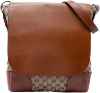 Gucci Pre-owned Canvas Crossbody Bag - Dames - Vintage Schoudertas - Bruin - ONE Size - Leer - Vintage
