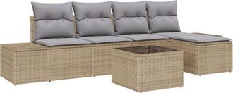 vidaXL Garden Sofa Set 6 pcs Beige Poly rattan Vidaxl