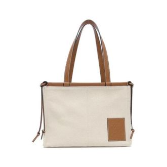 Loewe Pre-owned Tote Bags, female, Beige, Size: ONE SIZE Pre-owned Cushion Tote Small Canvas Calf Tote Bag