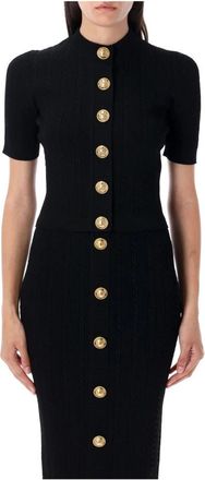Balmain Geribbelde Kabelgebreide Vest Noir Aw 25 - Dames - Vesten - Zwart - S - Polyester - Truien & Vesten